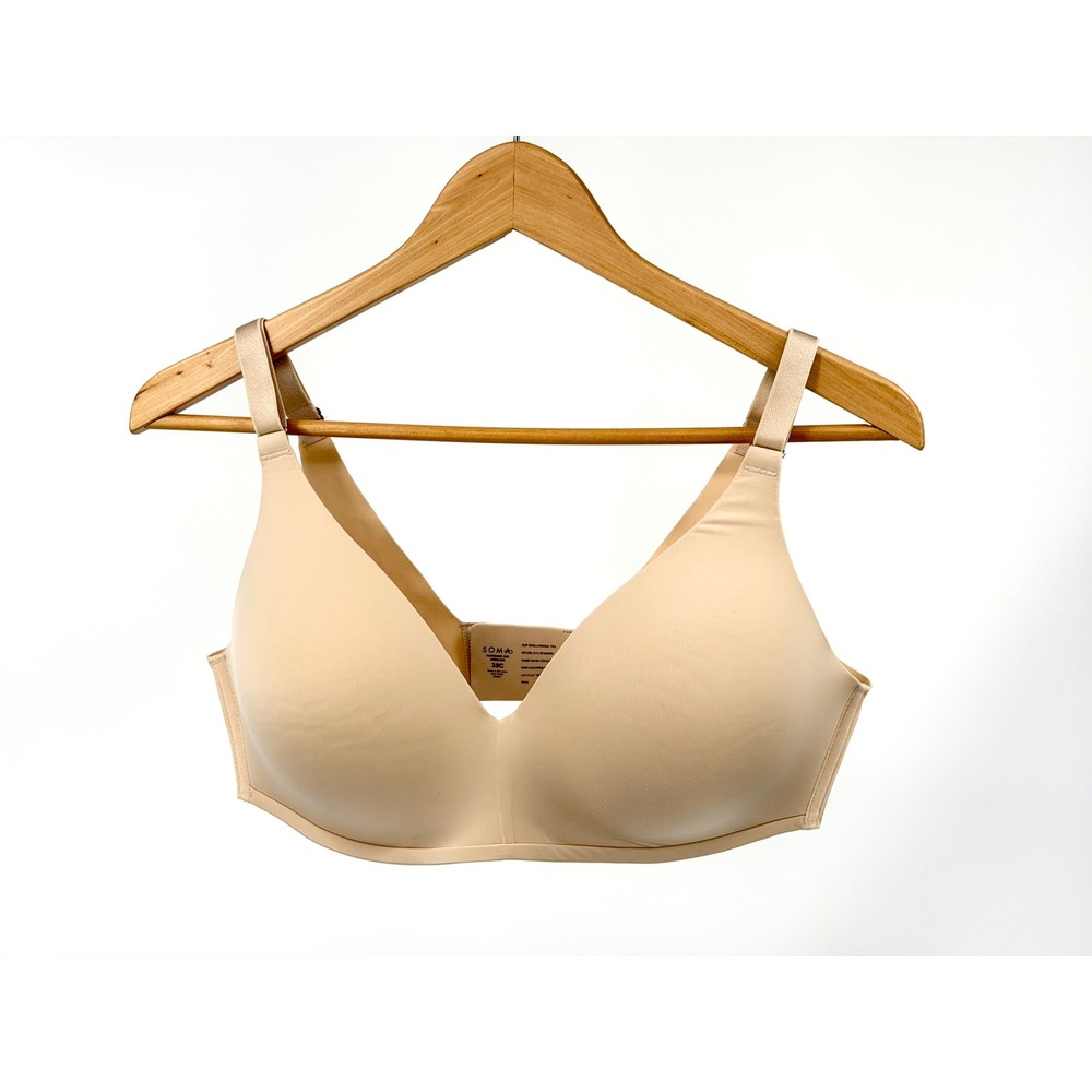 Soma Vanishing 360 Wireless Bra Womens 38C Beige Seamless T-Shirt Bra